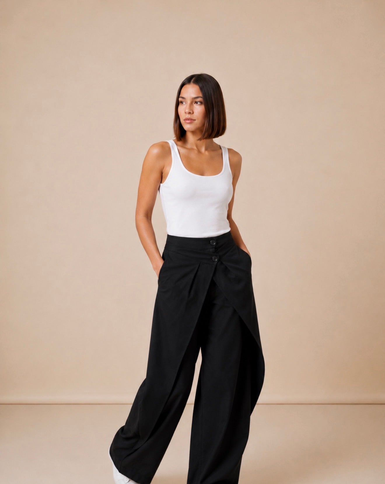 Wrap Front Wide-Leg Pants