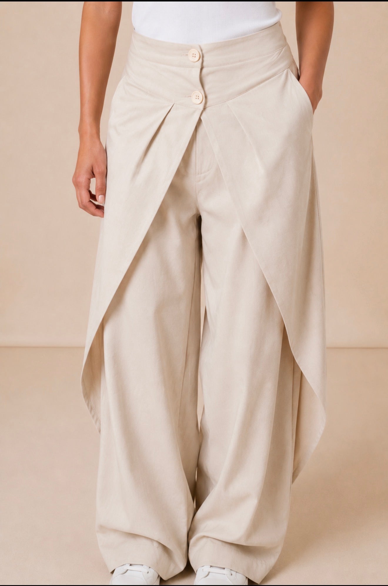 Wrap Front Wide-Leg Pants