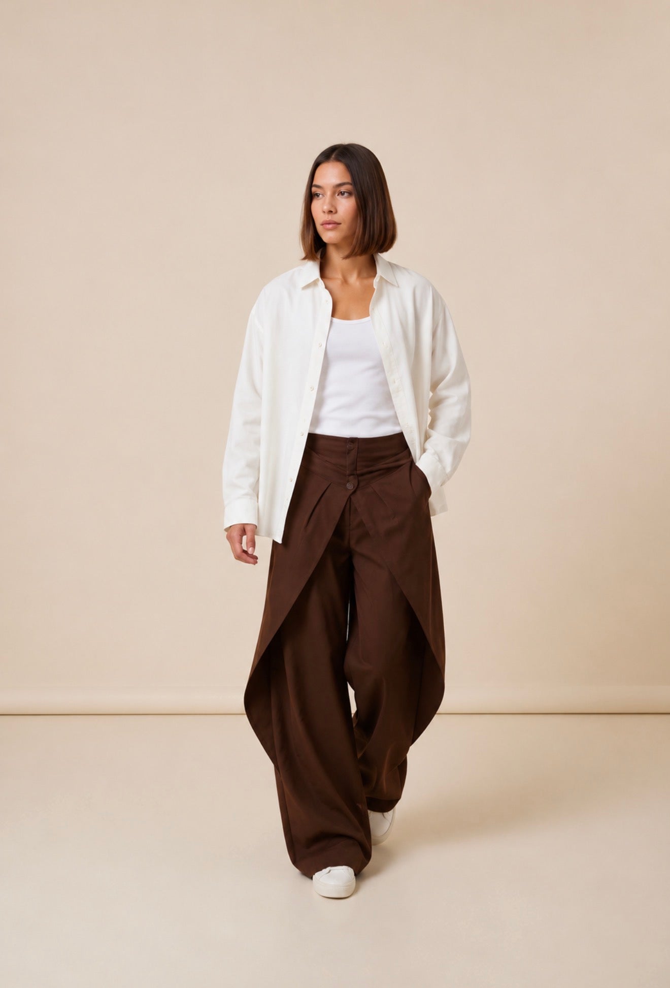Wrap Front Wide-Leg Pants
