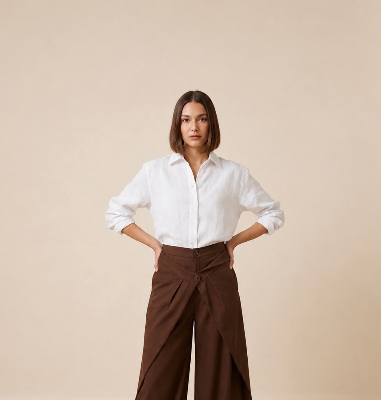 Wrap Front Wide-Leg Pants