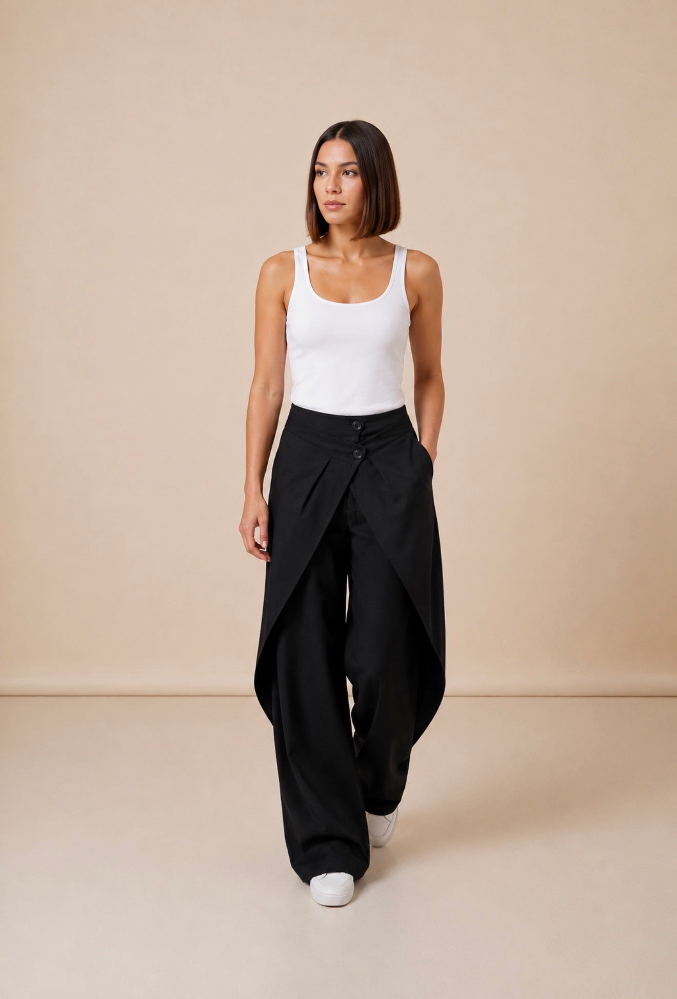 Wrap Front Wide-Leg Pants
