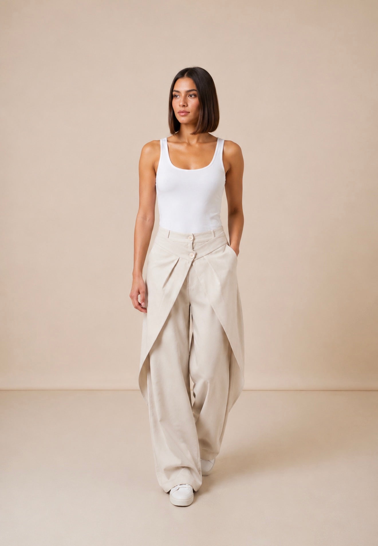 Wrap Front Wide-Leg Pants