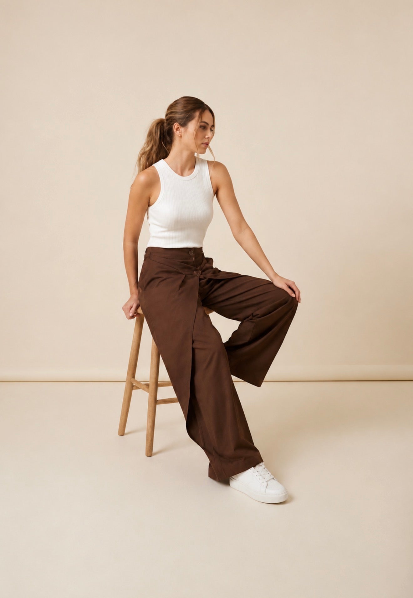 Wrap Front Wide-Leg Pants
