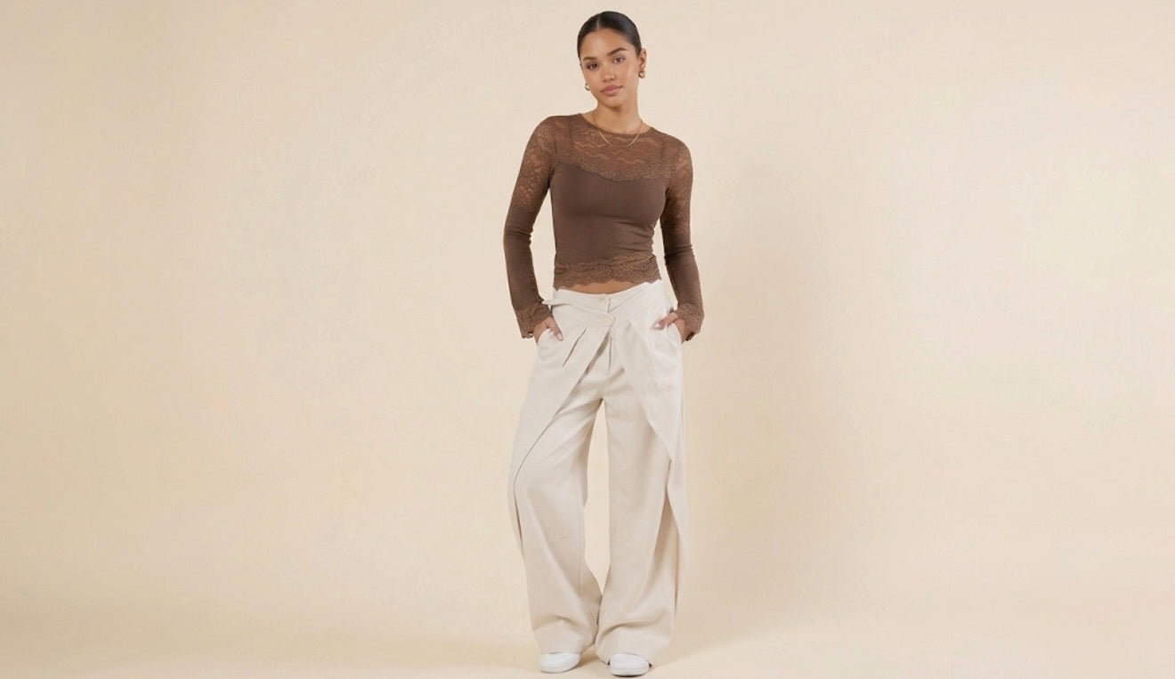 Wrap Front Wide-Leg Pants