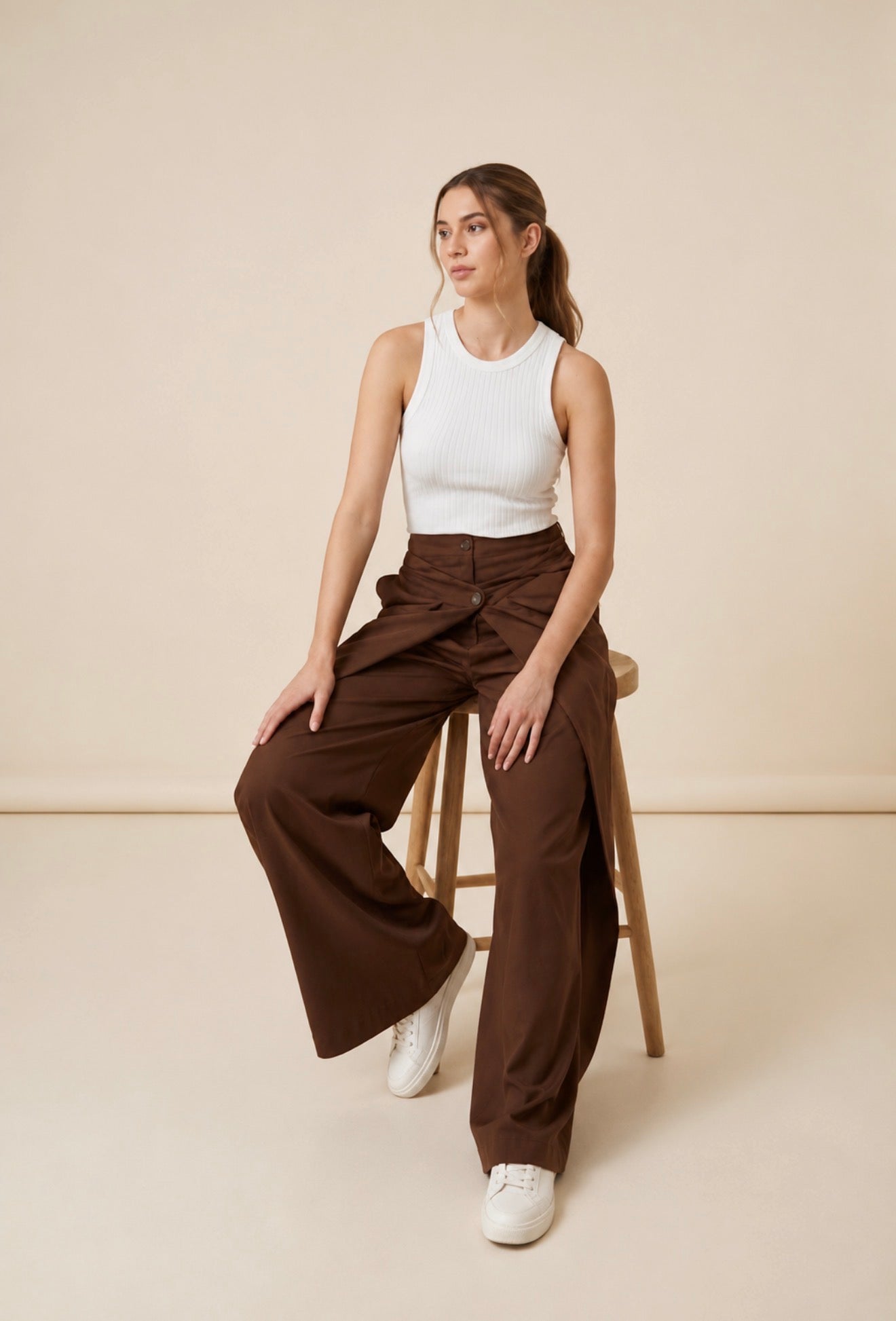 Wrap Front Wide-Leg Pants